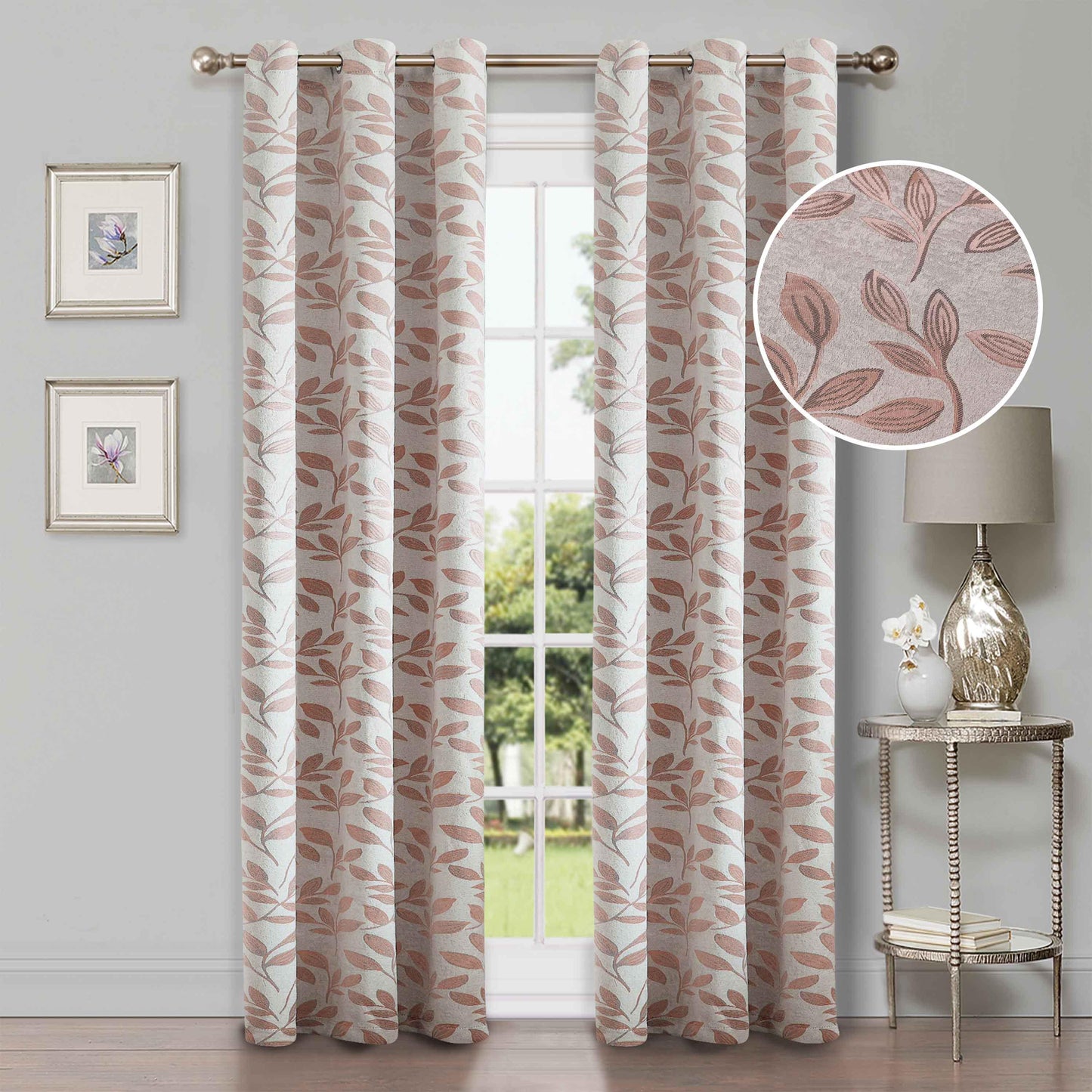 Leaves Machine Washable Room Darkening Blackout Curtains. Set of 2