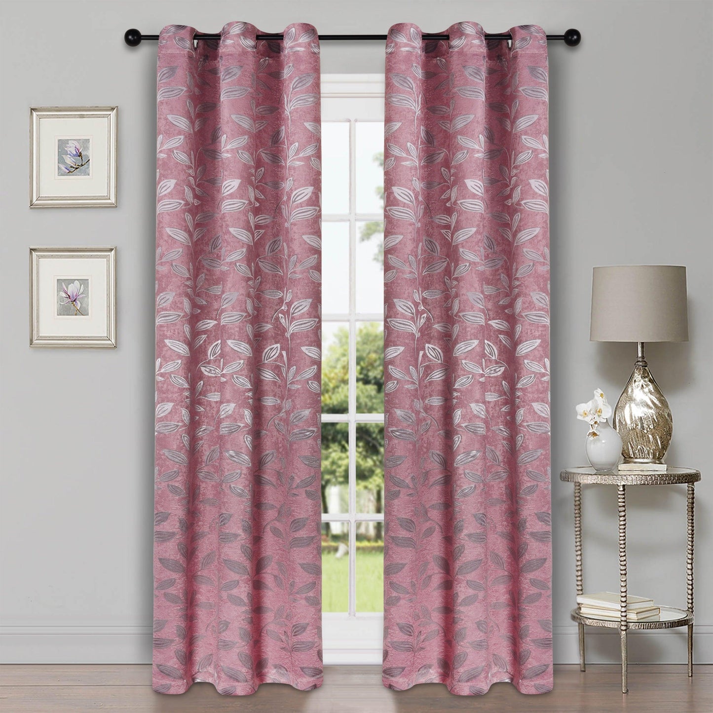 Leaves Machine Washable Room Darkening Blackout Curtains. Set of 2
