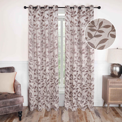Leaves Machine Washable Room Darkening Blackout Curtains. Set of 2