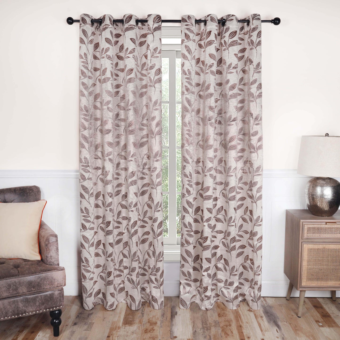 Leaves Machine Washable Room Darkening Blackout Curtains. Set of 2