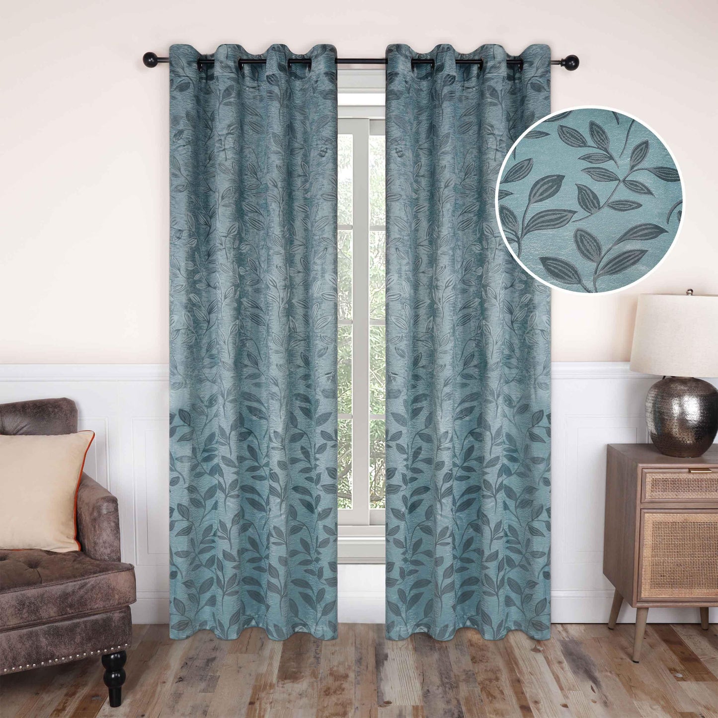 Leaves Machine Washable Room Darkening Blackout Curtains. Set of 2