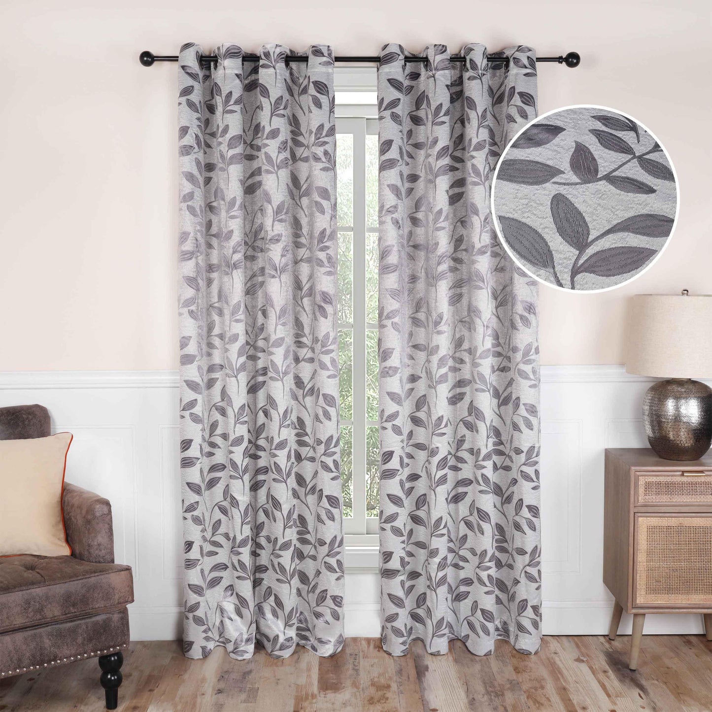 Leaves Machine Washable Room Darkening Blackout Curtains. Set of 2