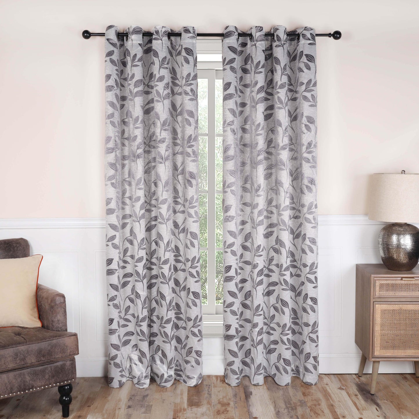 Leaves Machine Washable Room Darkening Blackout Curtains. Set of 2