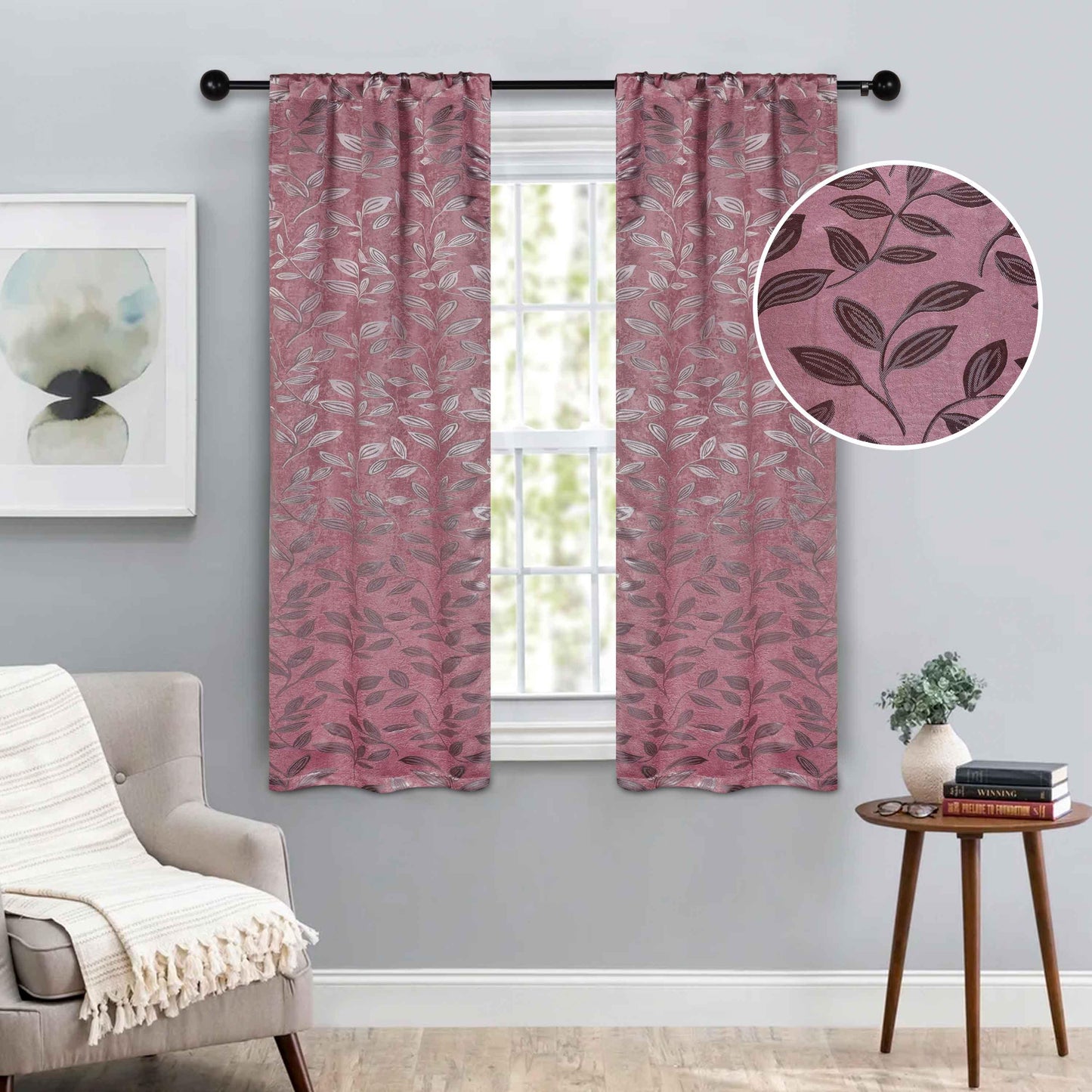 Leaves Machine Washable Room Darkening Blackout Curtains. Set of 2