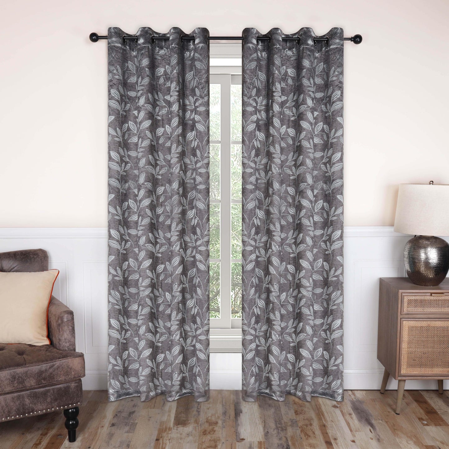Leaves Machine Washable Room Darkening Blackout Curtains. Set of 2