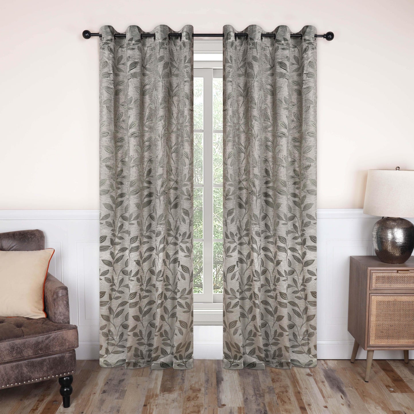 Leaves Machine Washable Room Darkening Blackout Curtains. Set of 2