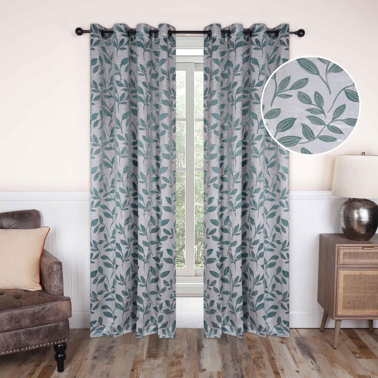 Leaves Machine Washable Room Darkening Blackout Curtains. Set of 2
