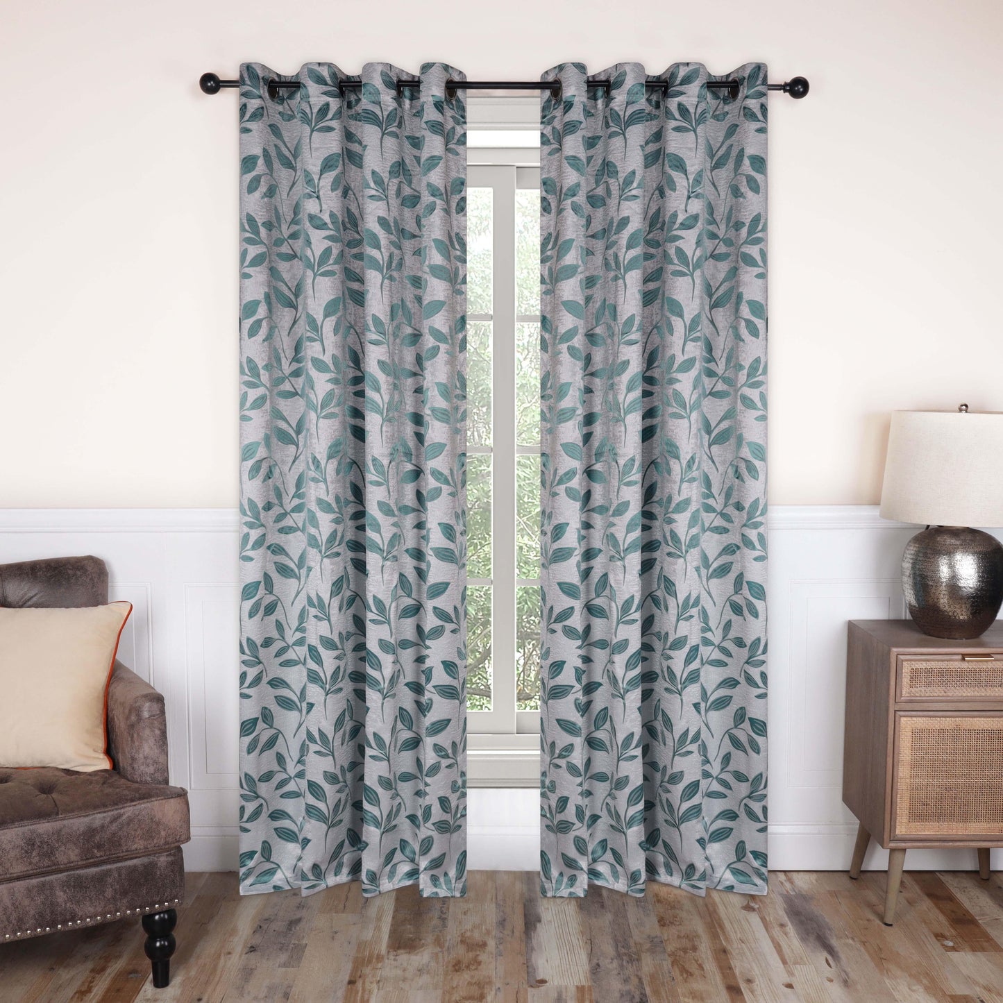 Leaves Machine Washable Room Darkening Blackout Curtains. Set of 2