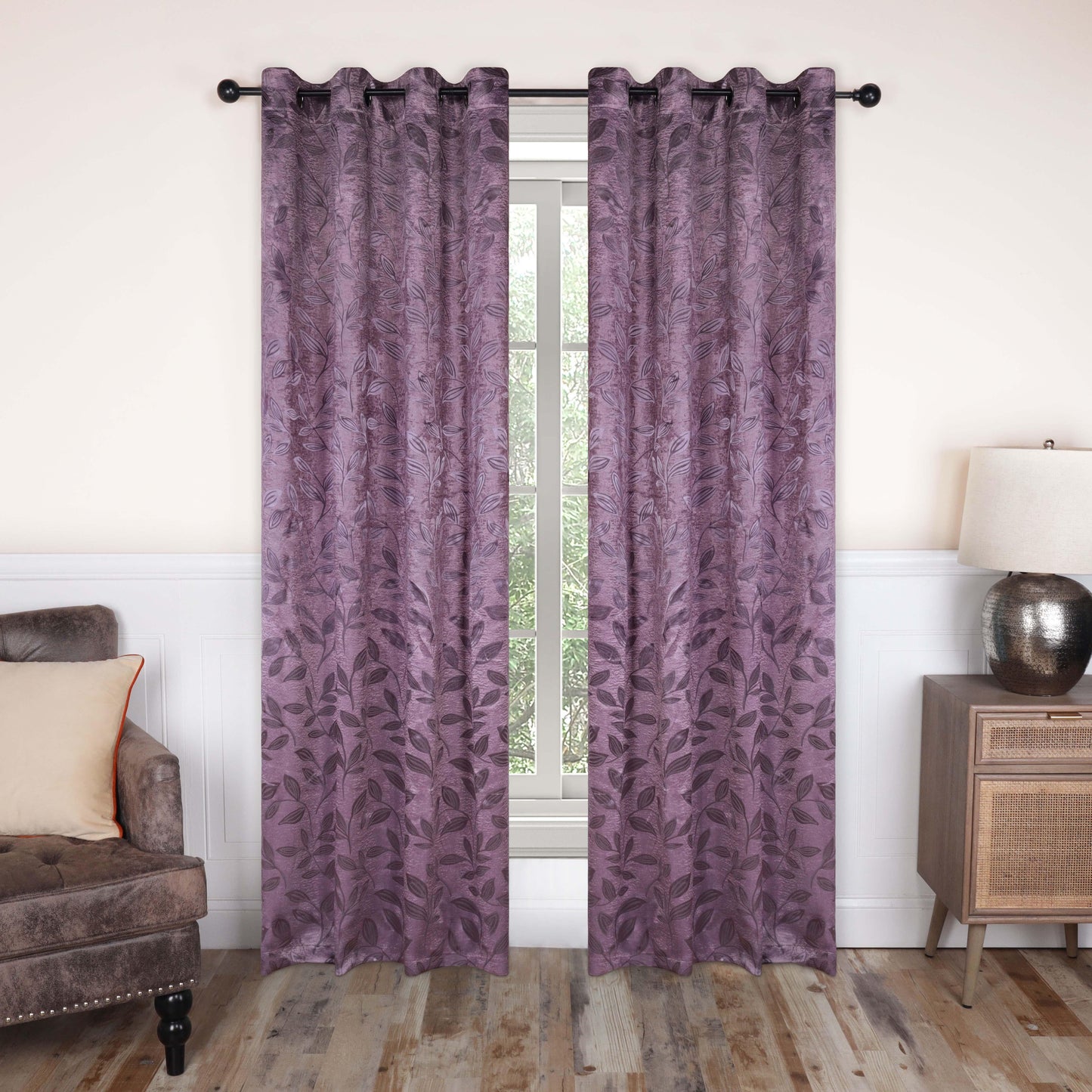 Leaves Machine Washable Room Darkening Blackout Curtains. Set of 2