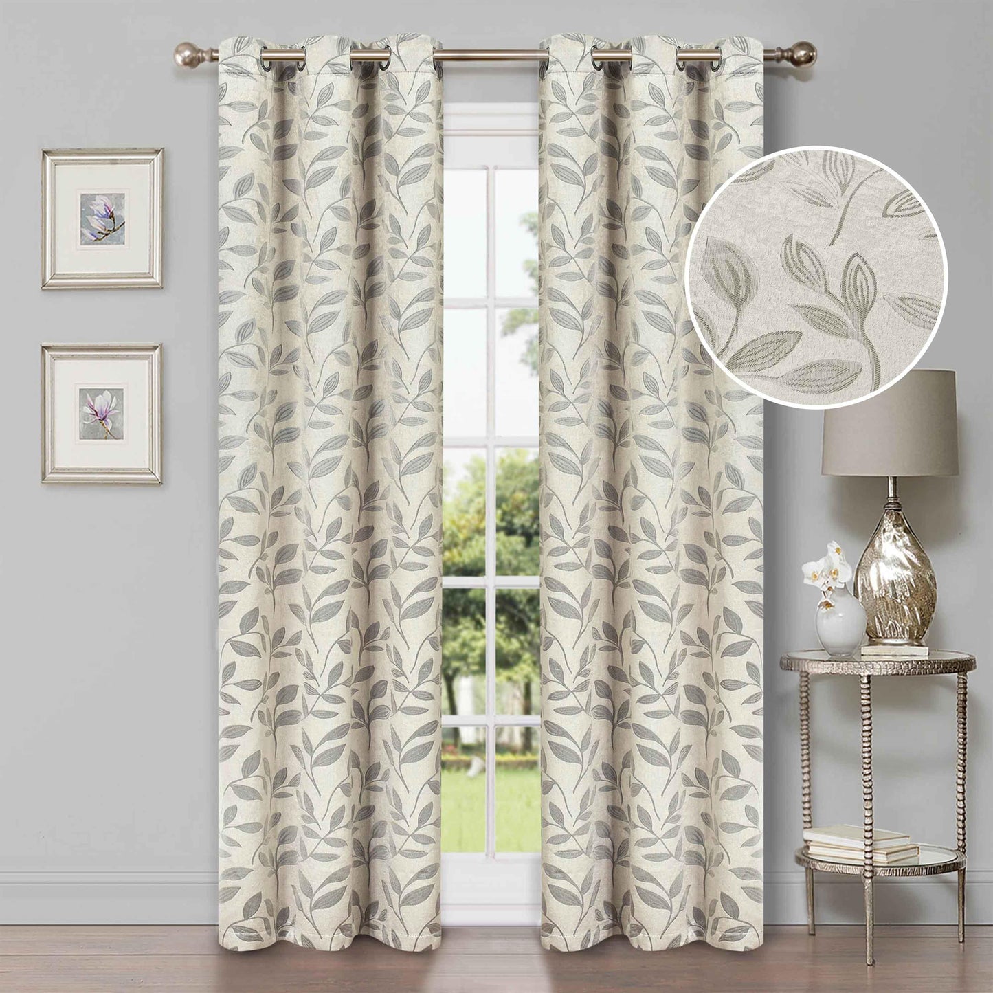 Leaves Machine Washable Room Darkening Blackout Curtains. Set of 2