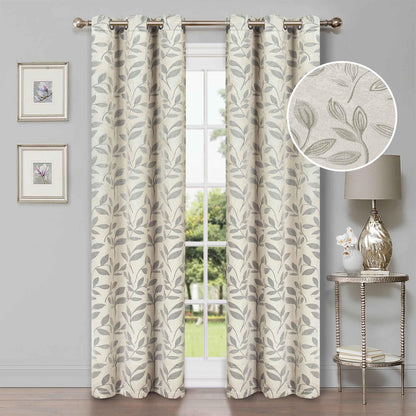 Leaves Machine Washable Room Darkening Blackout Curtains. Set of 2
