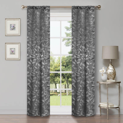 Leaves Machine Washable Room Darkening Blackout Curtains. Set of 2