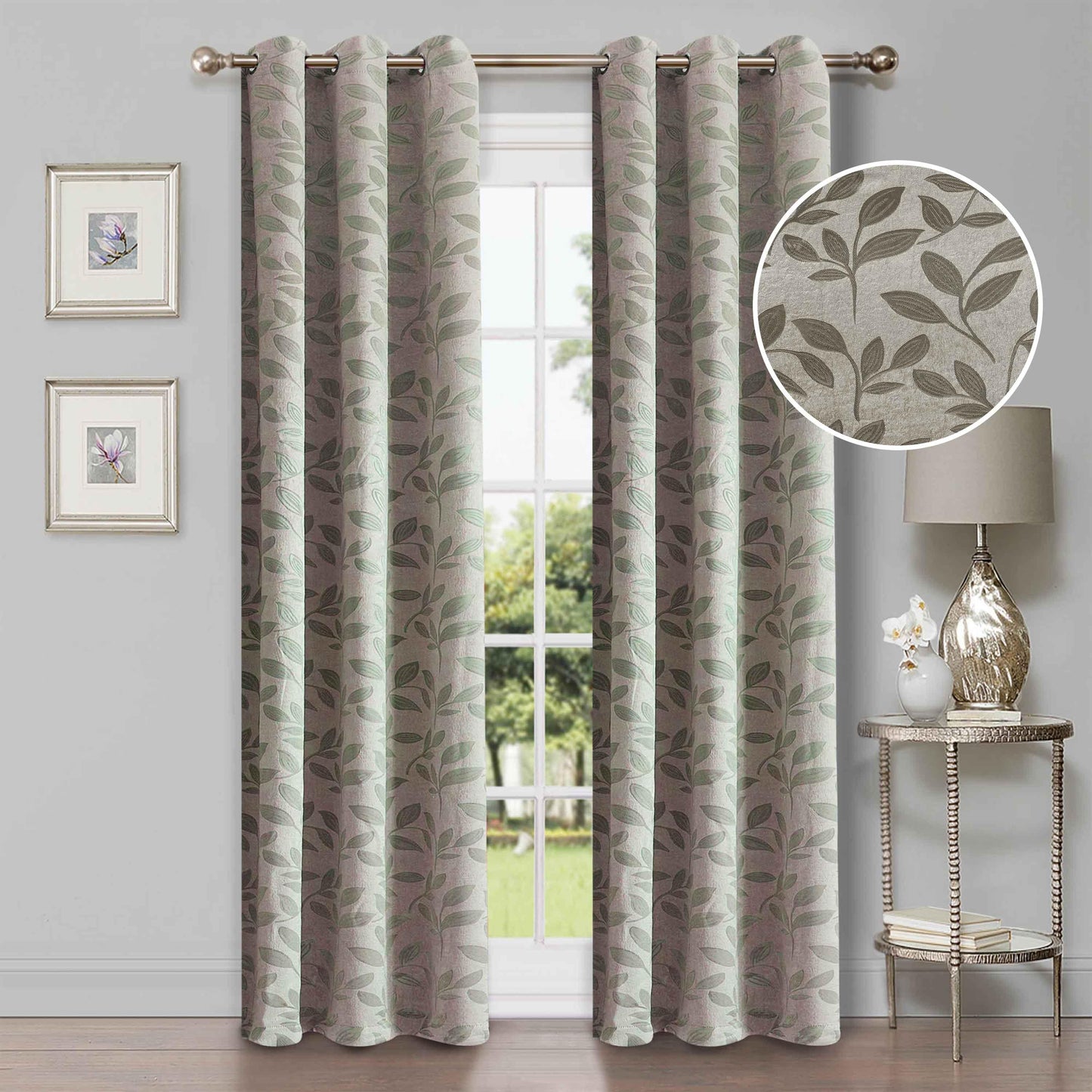 Leaves Machine Washable Room Darkening Blackout Curtains. Set of 2