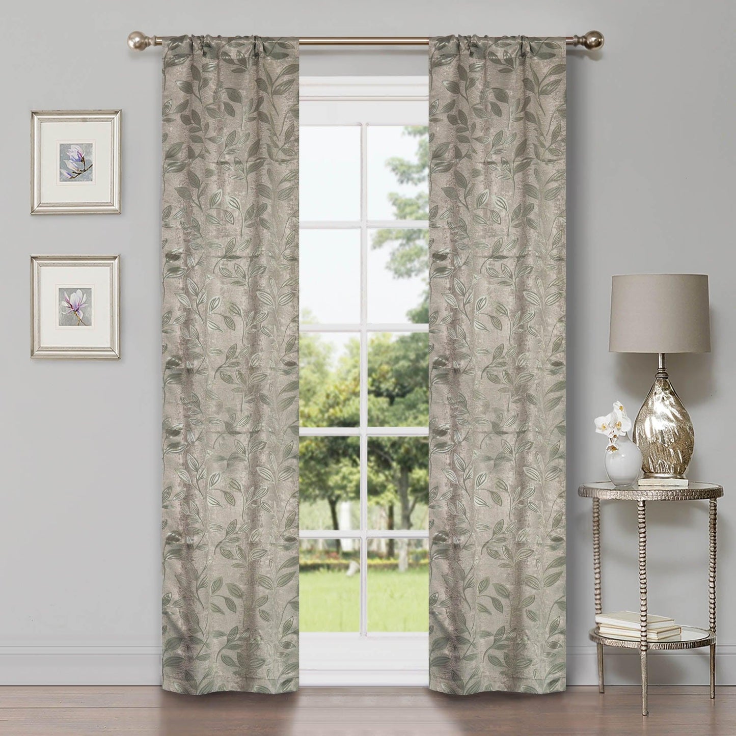 Leaves Machine Washable Room Darkening Blackout Curtains. Set of 2