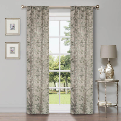 Leaves Machine Washable Room Darkening Blackout Curtains. Set of 2