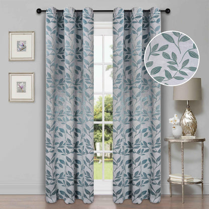 Leaves Machine Washable Room Darkening Blackout Curtains. Set of 2