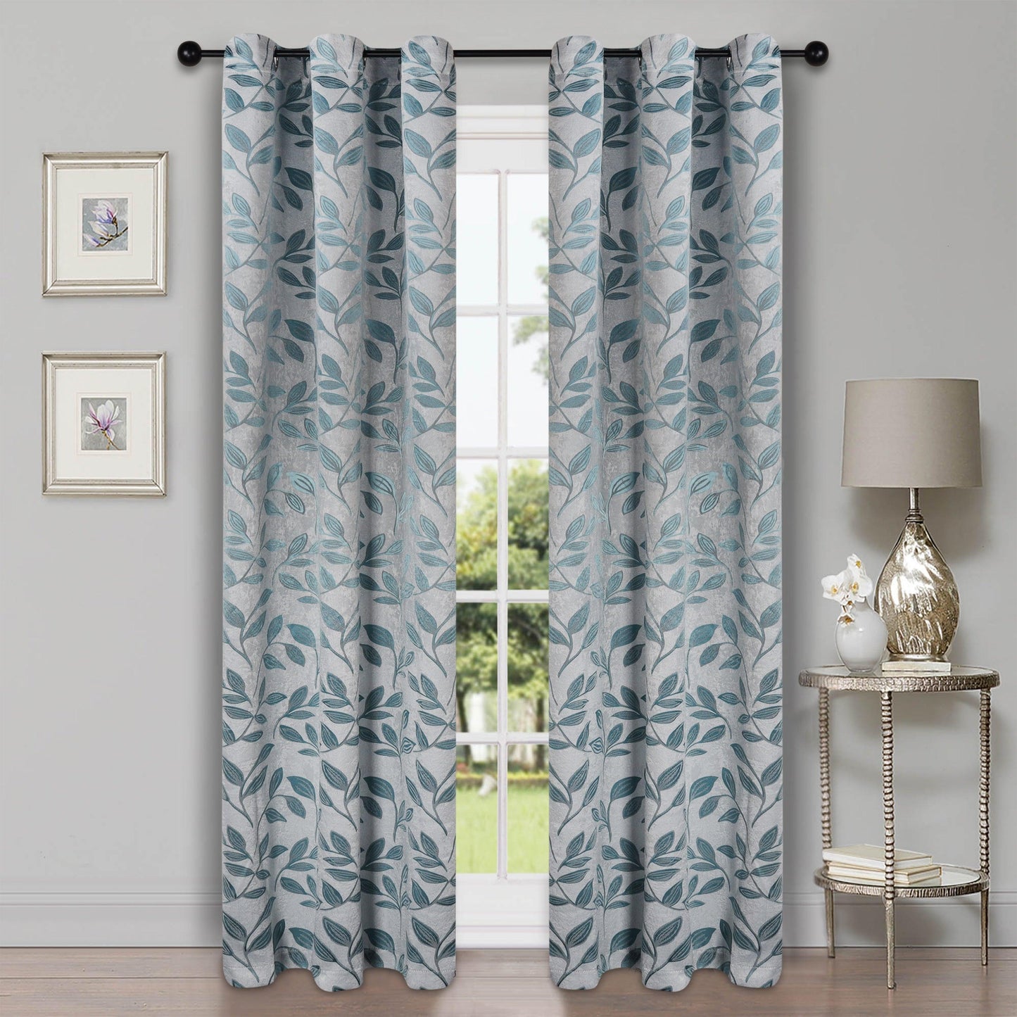Leaves Machine Washable Room Darkening Blackout Curtains. Set of 2