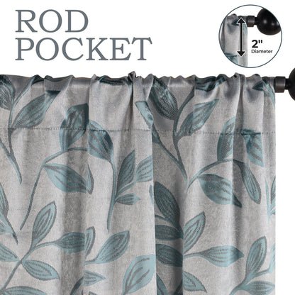 Leaves Machine Washable Room Darkening Blackout Curtains. Set of 2