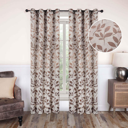 Leaves Machine Washable Room Darkening Blackout Curtains. Set of 2