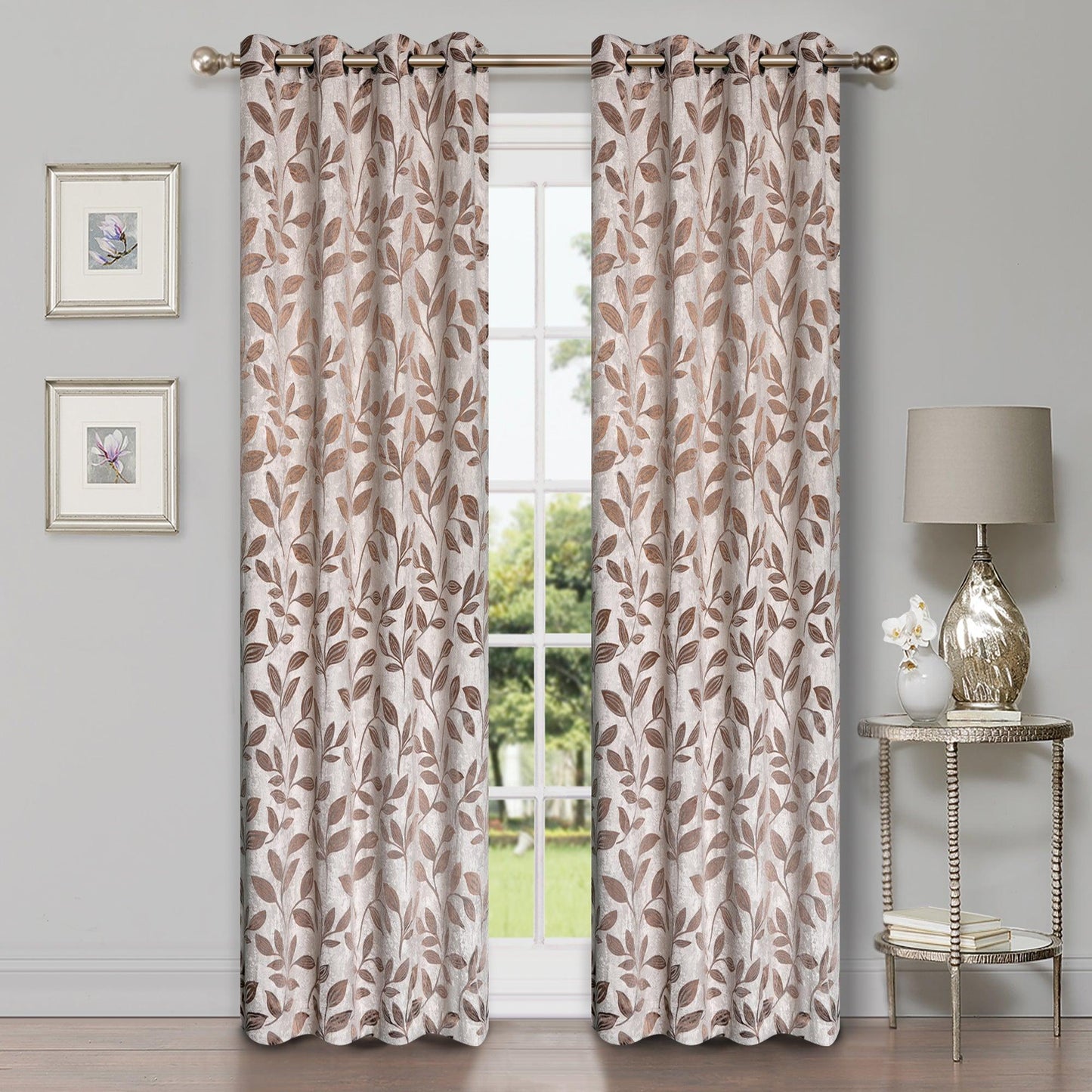 Leaves Machine Washable Room Darkening Blackout Curtains. Set of 2