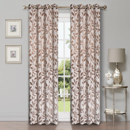 Leaves Machine Washable Room Darkening Blackout Curtains. Set of 2