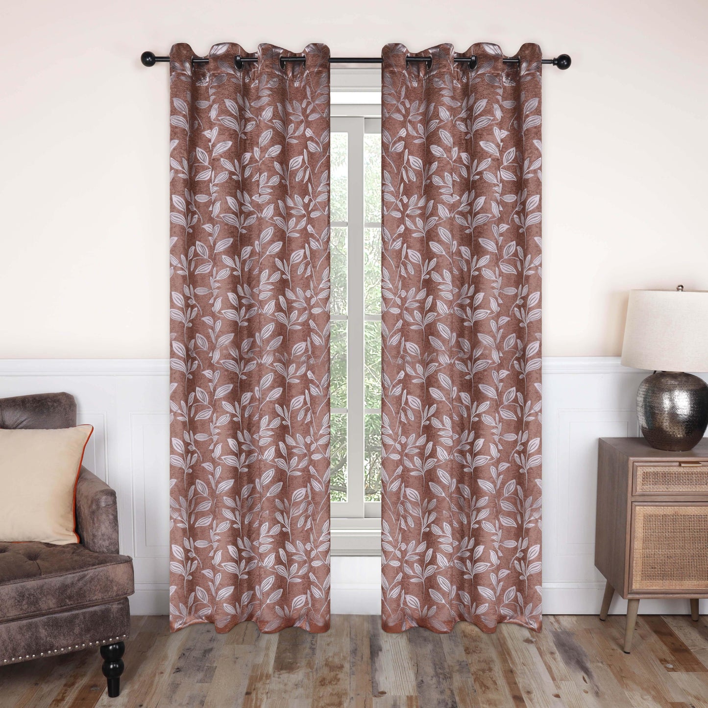 Leaves Machine Washable Room Darkening Blackout Curtains. Set of 2