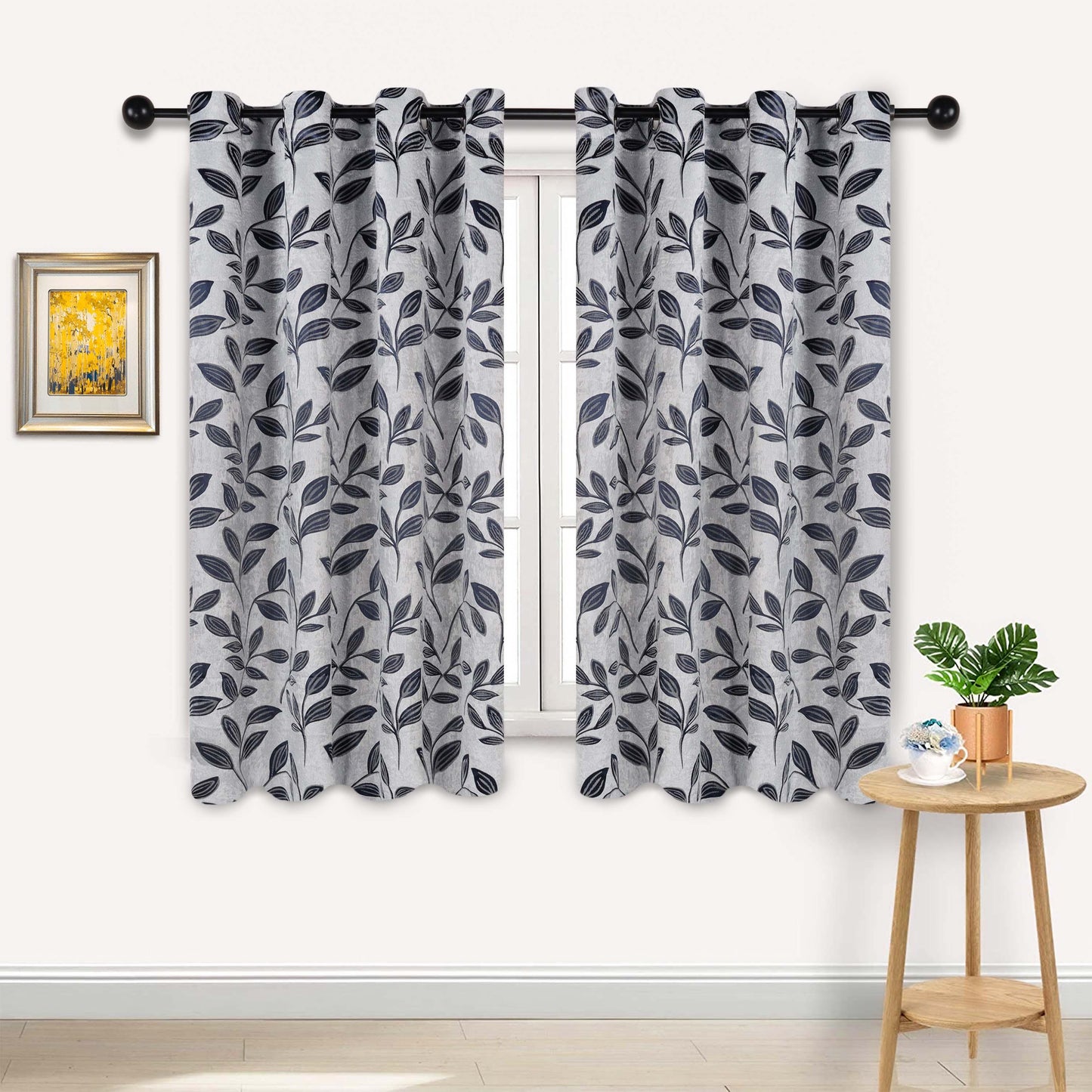 Leaves Machine Washable Room Darkening Blackout Curtains. Set of 2