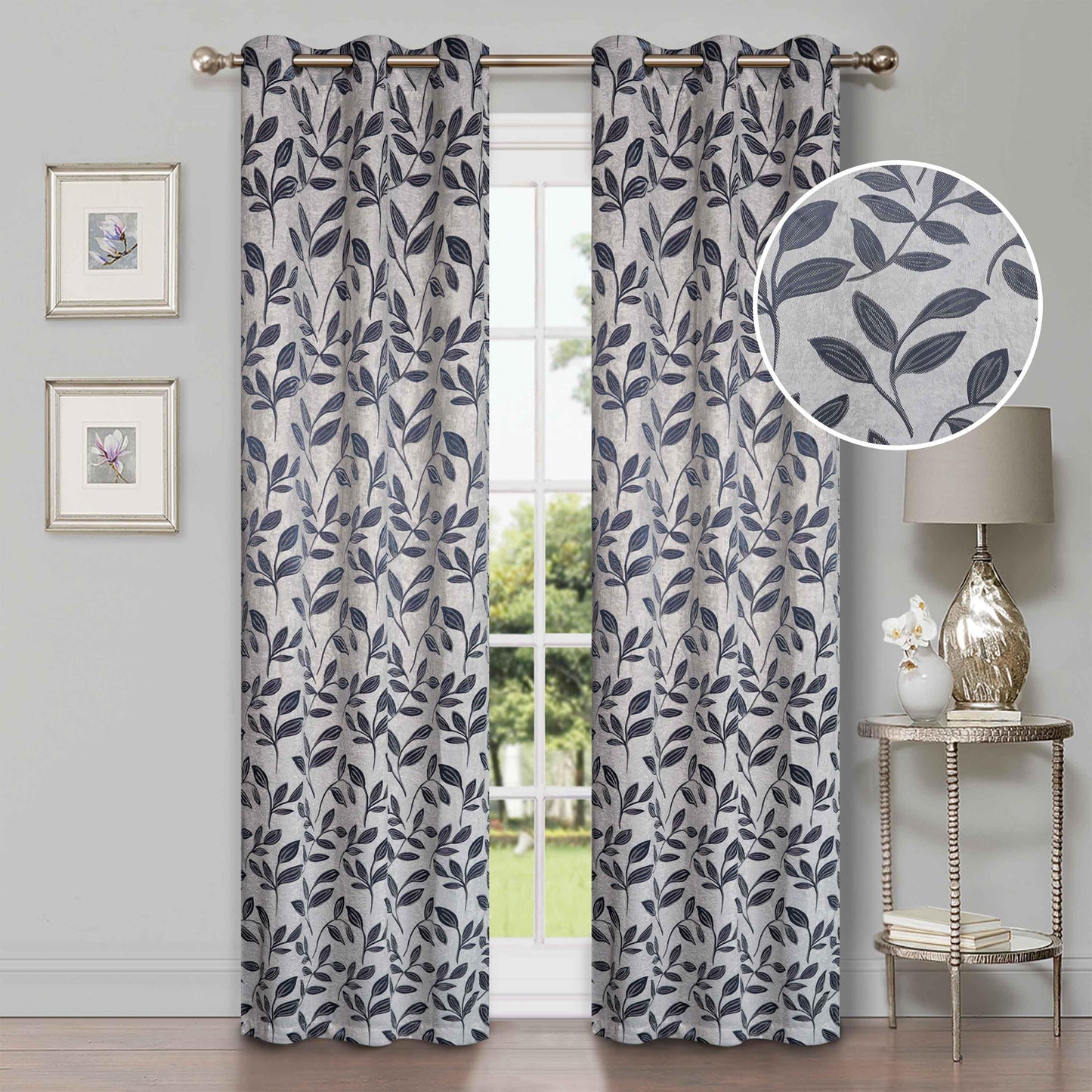 Leaves Machine Washable Room Darkening Blackout Curtains. Set of 2