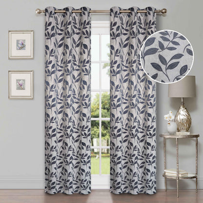 Leaves Machine Washable Room Darkening Blackout Curtains. Set of 2