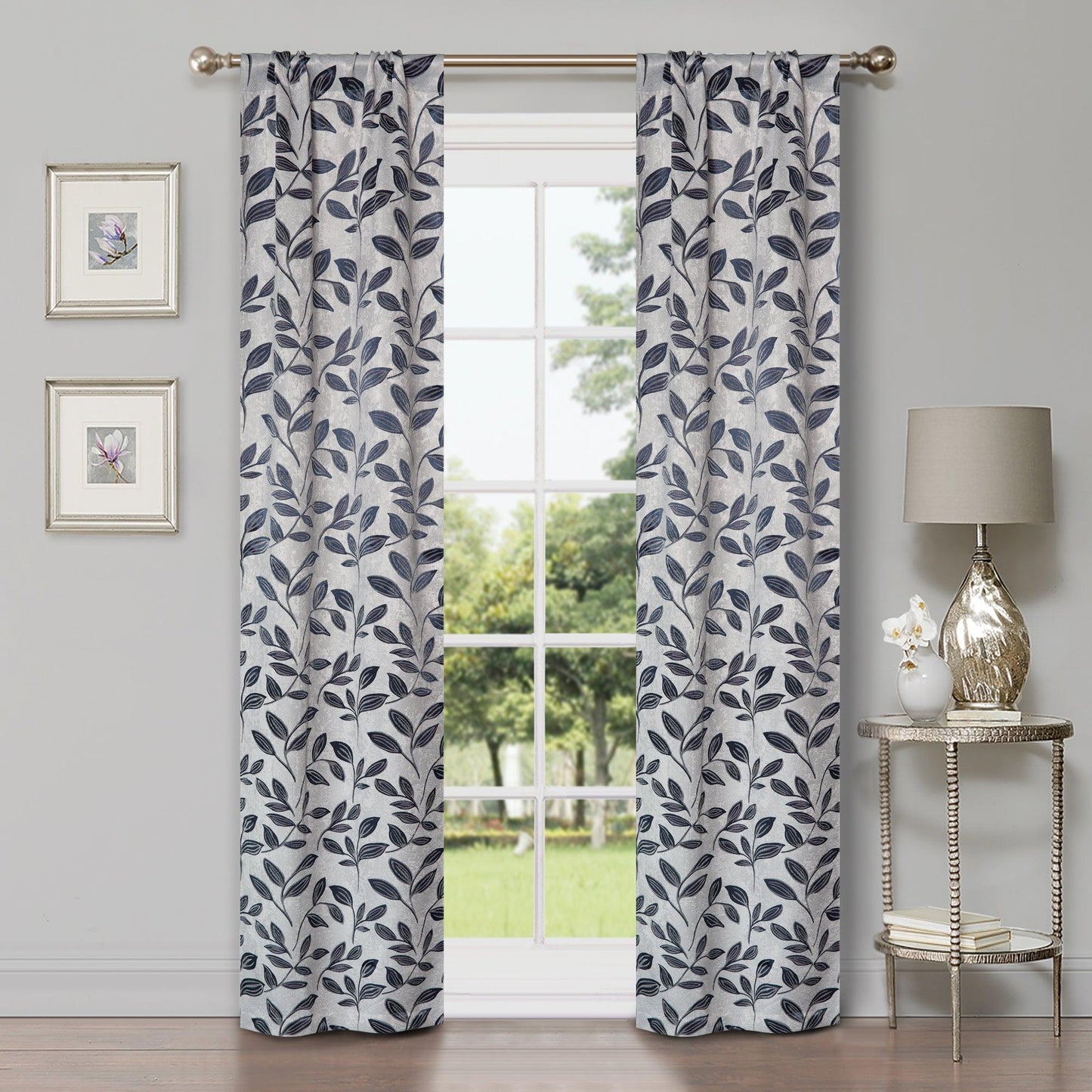 Leaves Machine Washable Room Darkening Blackout Curtains. Set of 2
