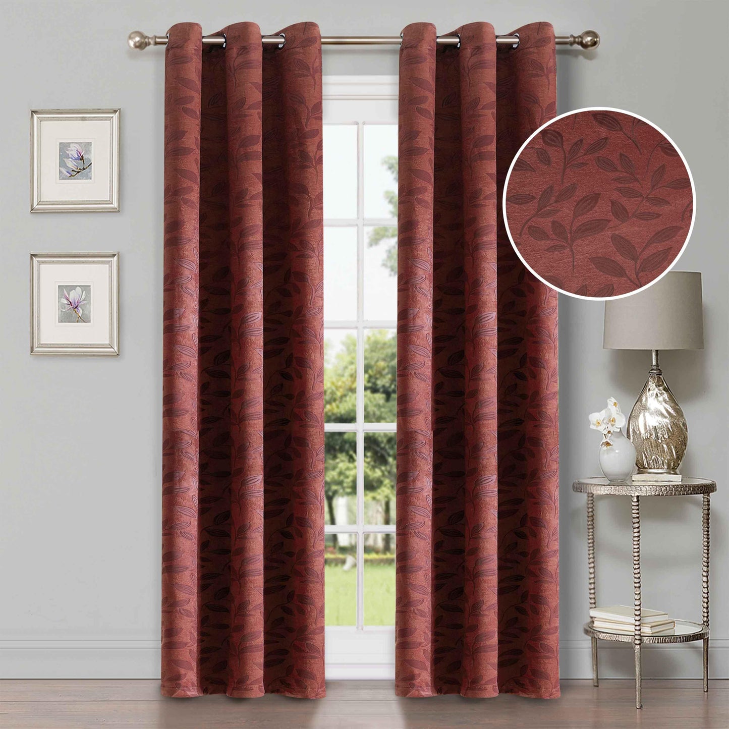 Leaves Machine Washable Room Darkening Blackout Curtains. Set of 2