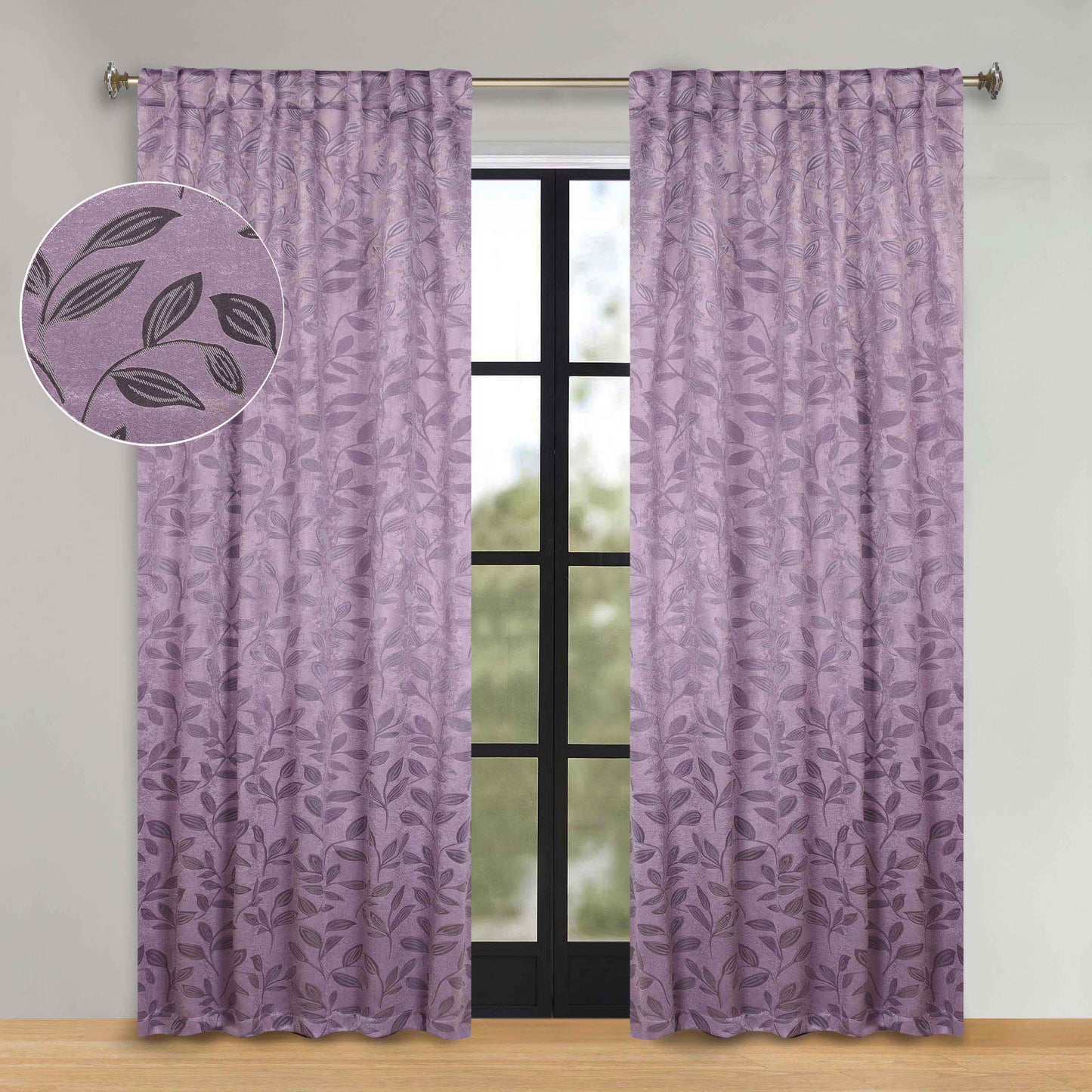 Leaves Room Darkening Back Tabs Blackout Curtain Panels. Set of 2