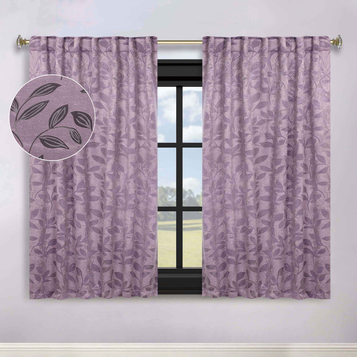 Leaves Room Darkening Back Tabs Blackout Curtain Panels. Set of 2