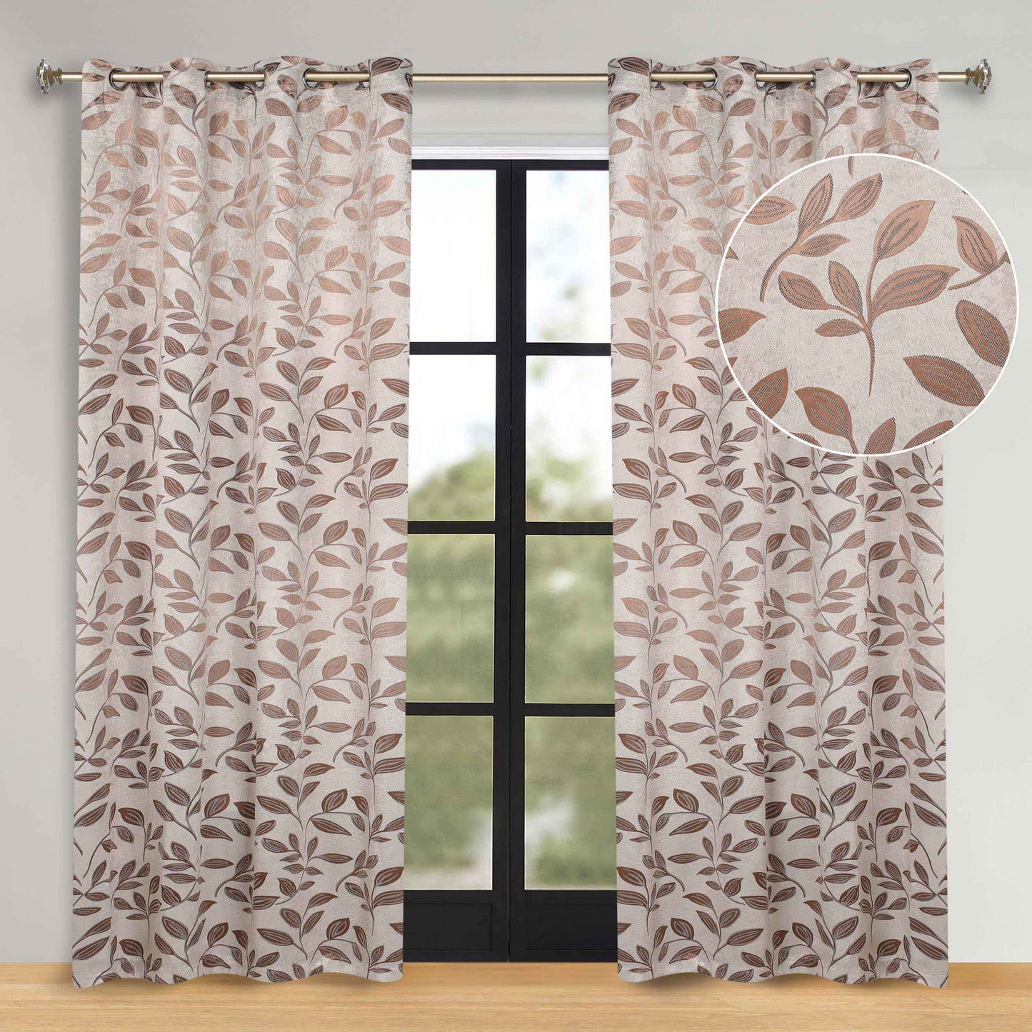 Leaves Room Darkening Washable Blackout Curtain Panels. Set of 2