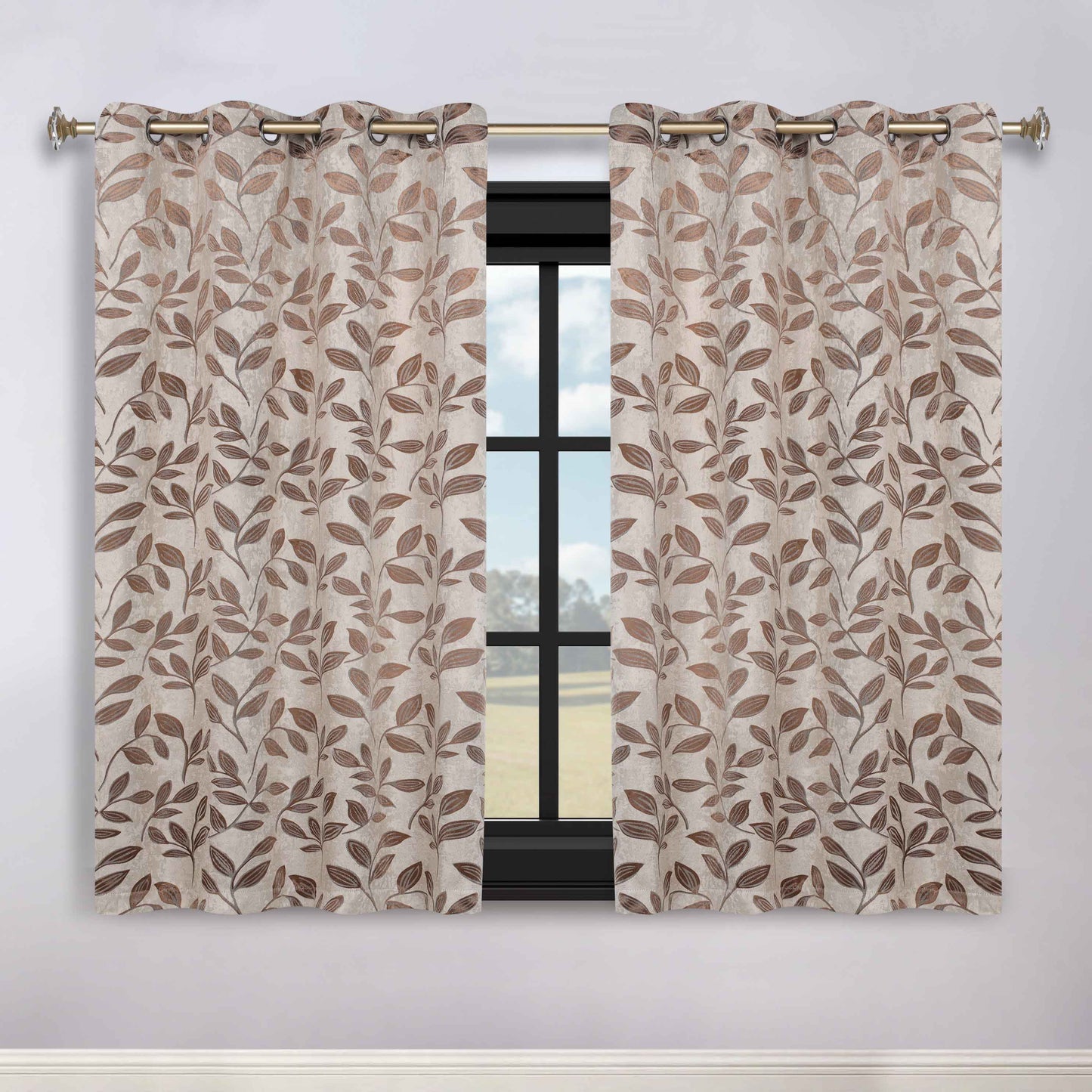Leaves Room Darkening Washable Blackout Curtain Panels. Set of 2
