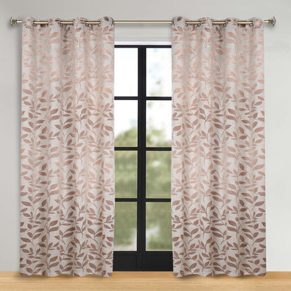 Leaves Room Darkening Washable Blackout Curtain Panels. Set of 2