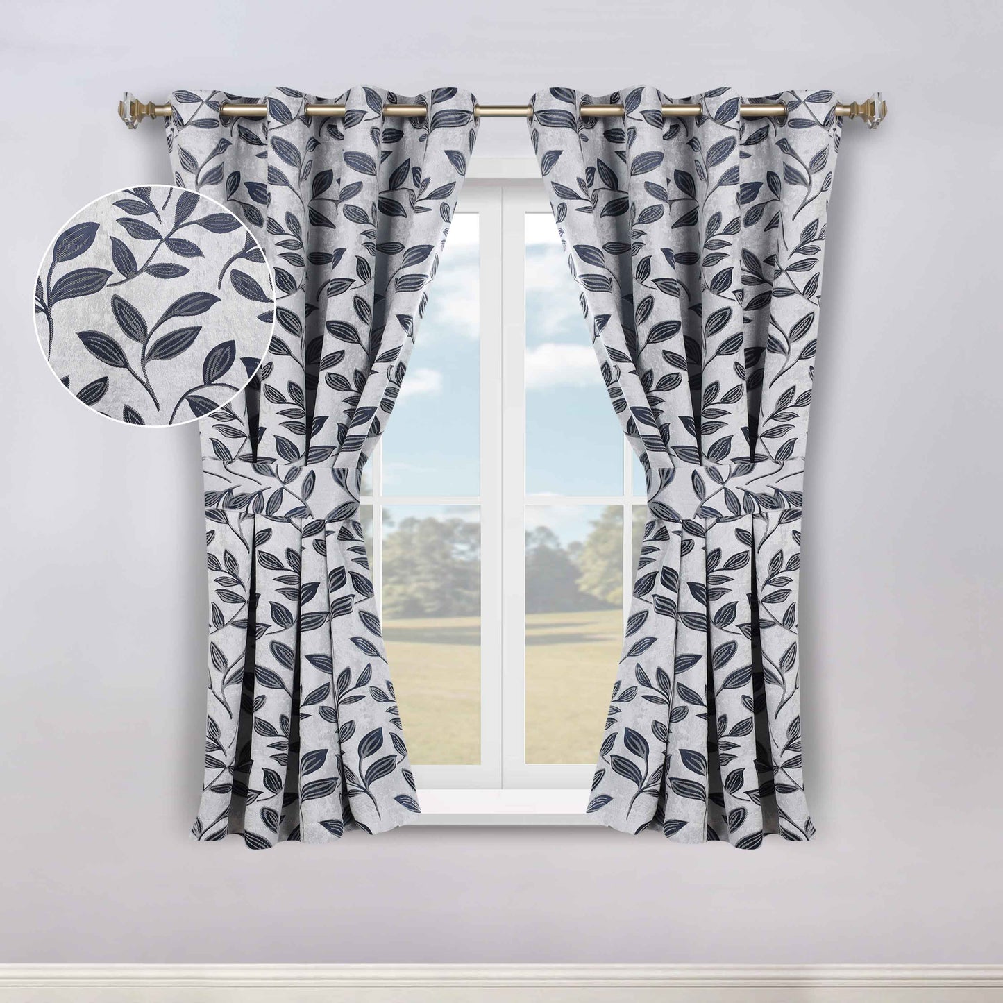 Leaves Room Darkening Washable Blackout Curtain Panels. Set of 2