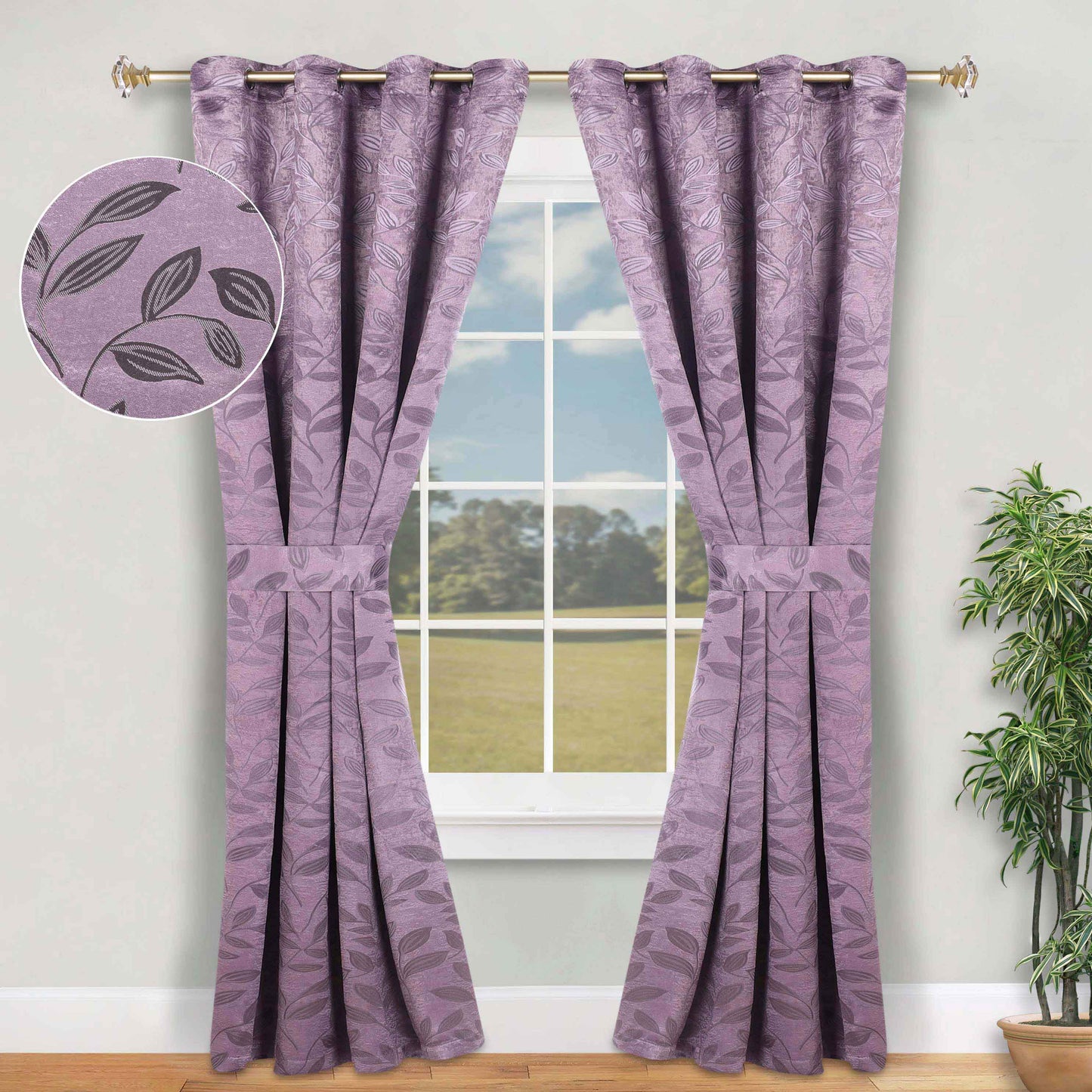 Leaves Room Darkening Washable Blackout Curtain Panels. Set of 2