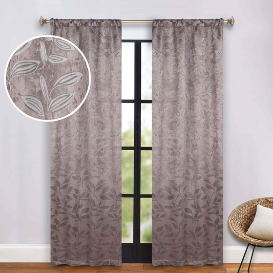 Leaves Washable Room Darkening Blackout Curtain Panels. Set of 2