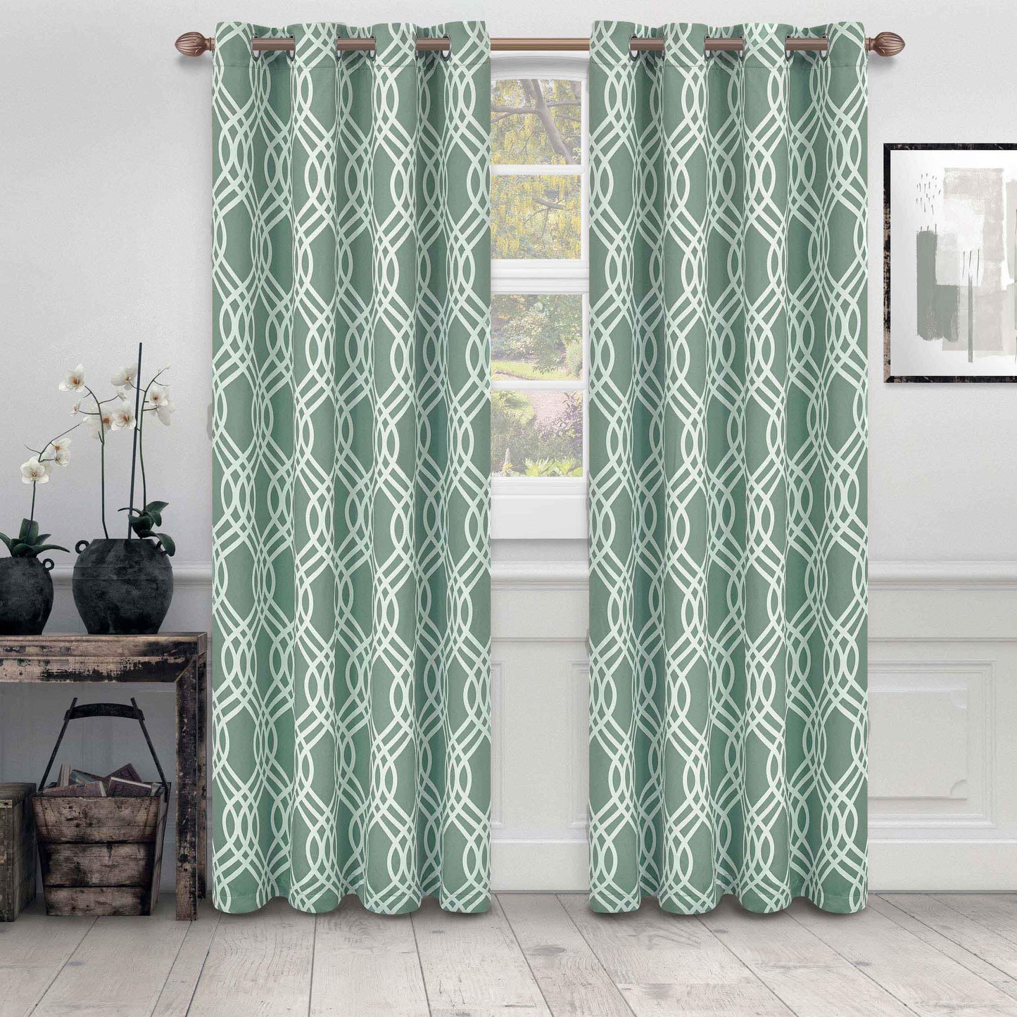Ribbon Trellis Washable Room Darkening Blackout Curtains. Set of 2