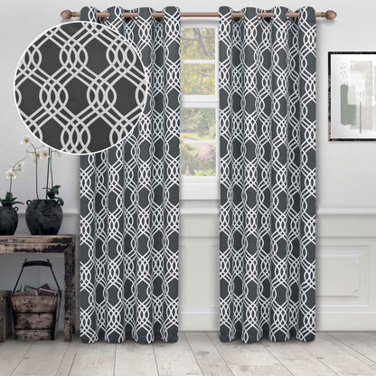 Ribbon Trellis Washable Room Darkening Blackout Curtains. Set of 2