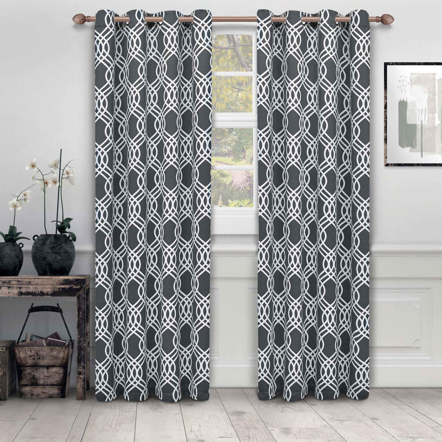 Ribbon Trellis Washable Room Darkening Blackout Curtains. Set of 2