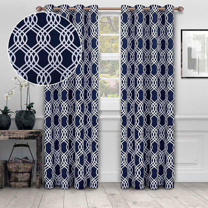 Ribbon Trellis Washable Room Darkening Blackout Curtains. Set of 2