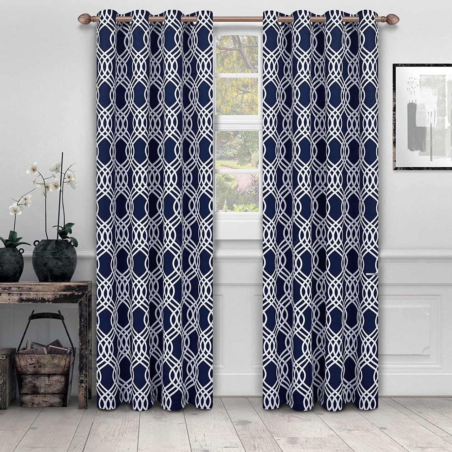 Ribbon Trellis Washable Room Darkening Blackout Curtains. Set of 2