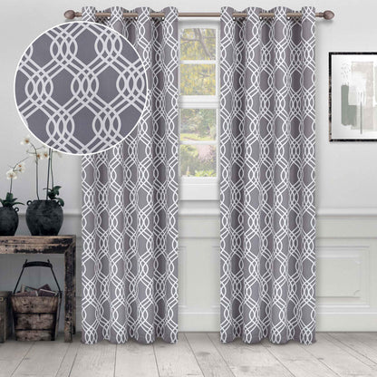 Ribbon Trellis Washable Room Darkening Blackout Curtains. Set of 2