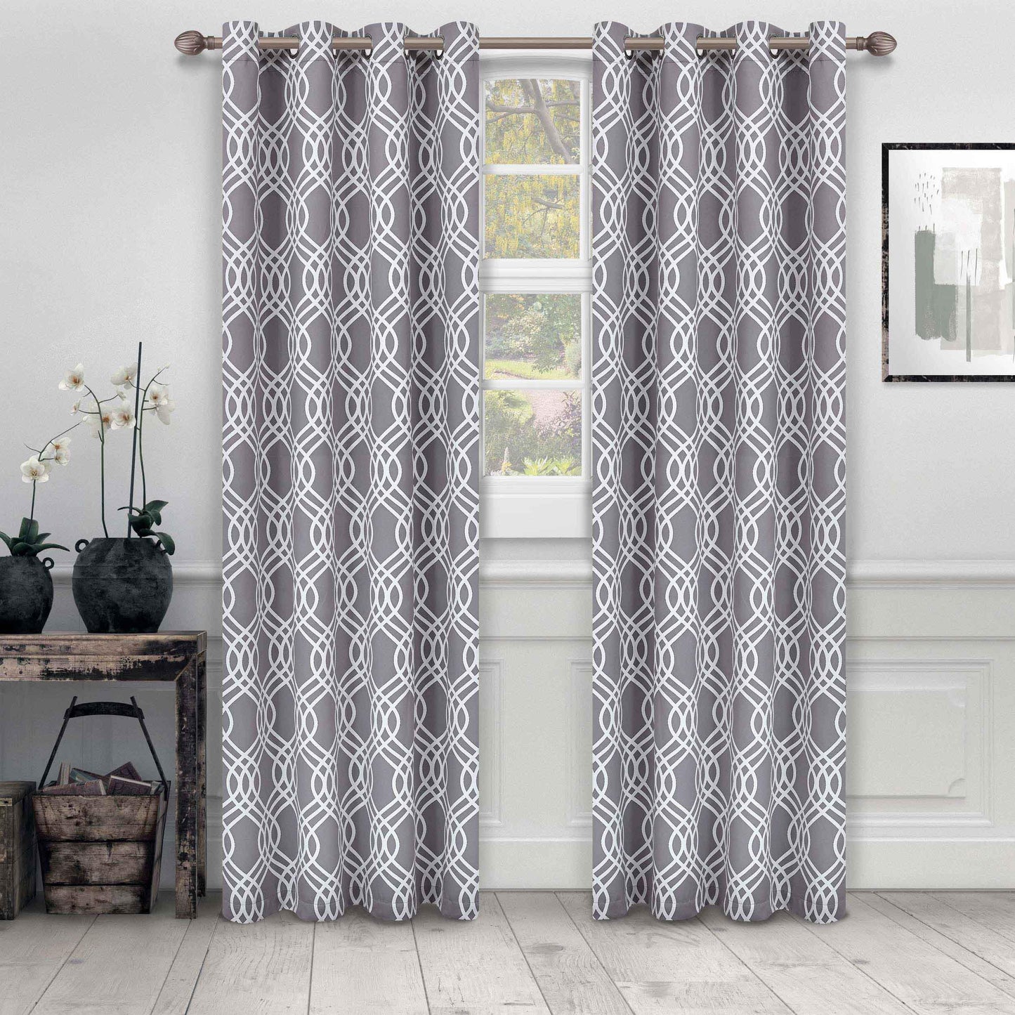 Ribbon Trellis Washable Room Darkening Blackout Curtains. Set of 2