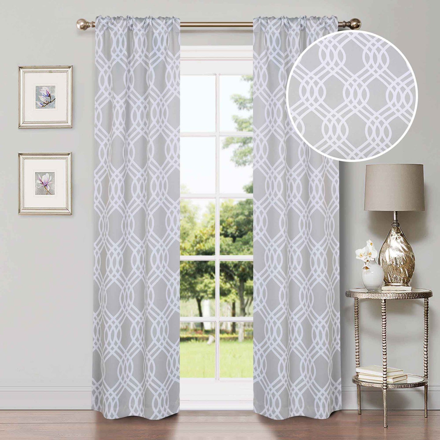 Ribbon Trellis Washable Room Darkening Blackout Curtains. Set of 2