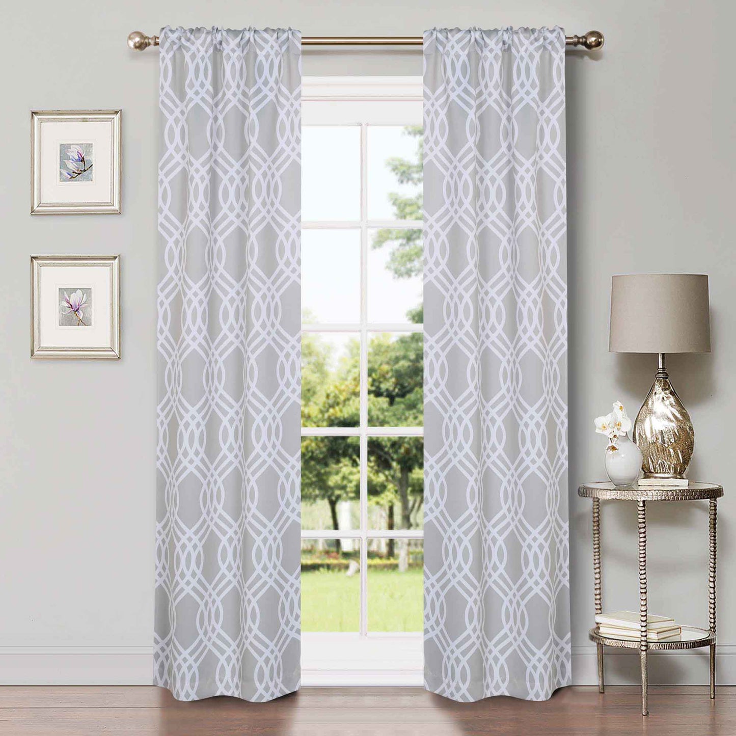 Ribbon Trellis Washable Room Darkening Blackout Curtains. Set of 2