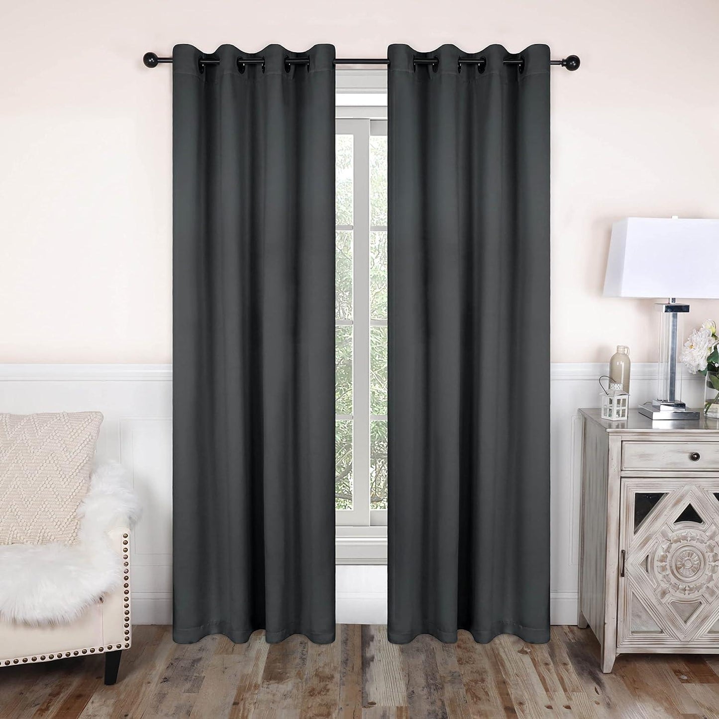 Rod Pocket Room Darkening Solid Blackout Curtains. Set of 2