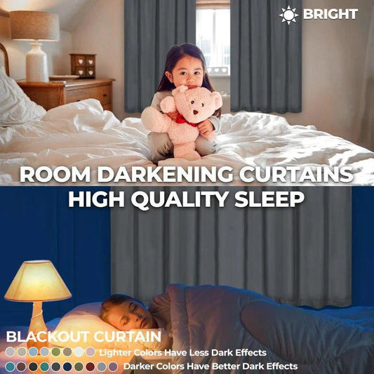Rod Pocket Room Darkening Solid Blackout Curtains. Set of 2